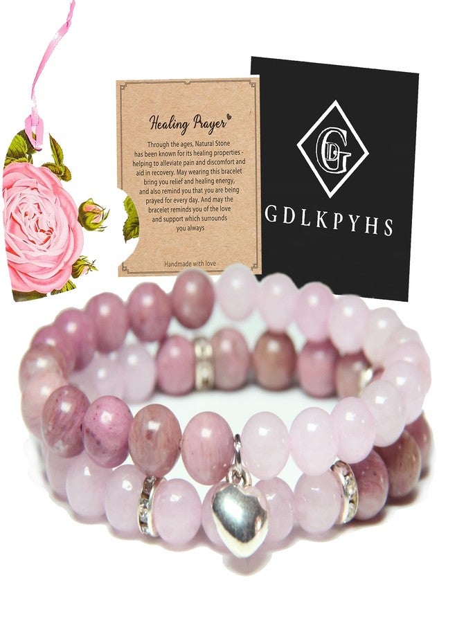 GDLKPYHS Healing Bracelets for Women - Rose Quartz & Rhodonite Bracelet - Healing Prayers Crystal Bracelet, 8mm Natural Stone Stress Relief Yoga Beads Get Well Soon Gifts - Image 1